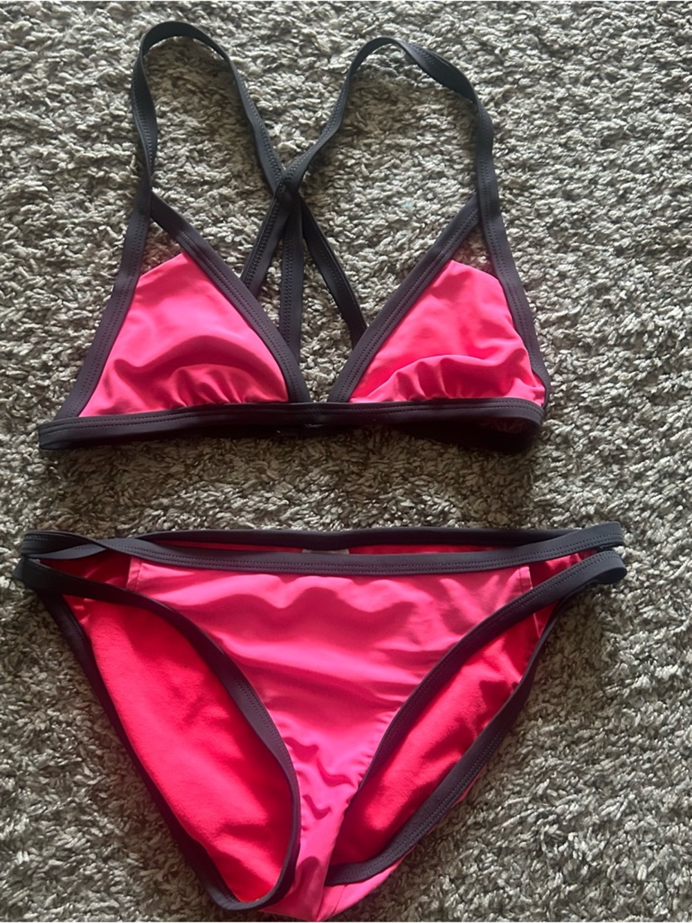 Xhileration Hot Pink Two-Piece Bikini with Dark Gray Trim